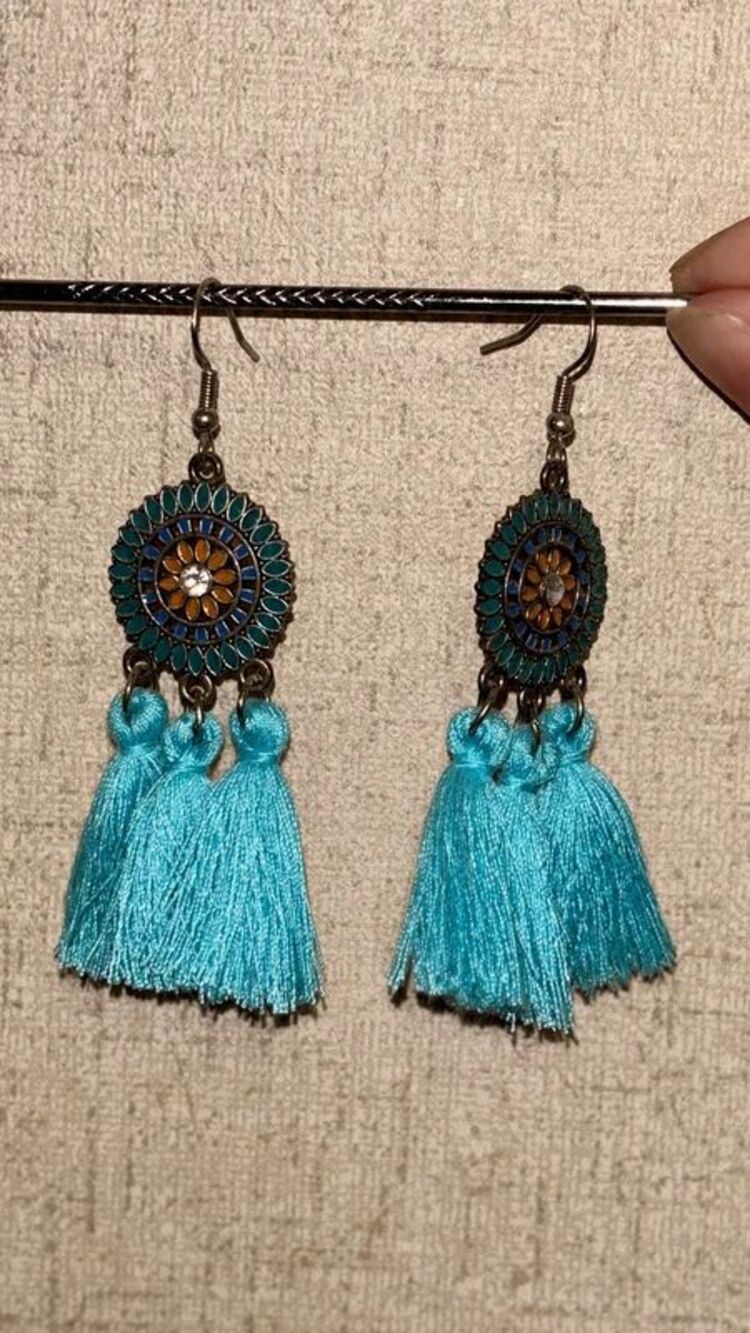 Light Blue Vintage Bohemian Style Tassel Earrings